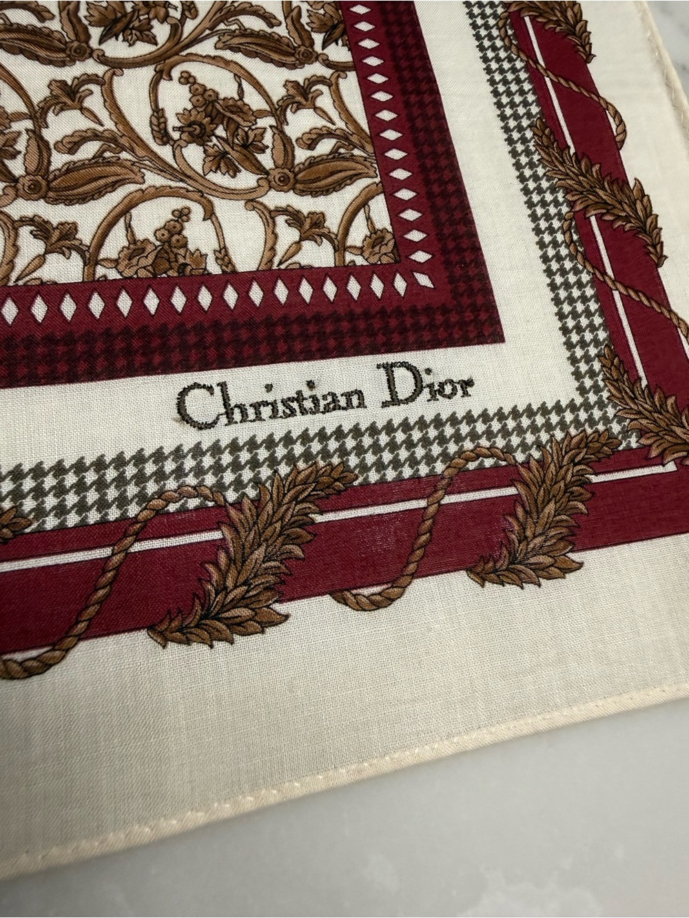 Dior Cream, Burgundy and Brown 18” Scarf